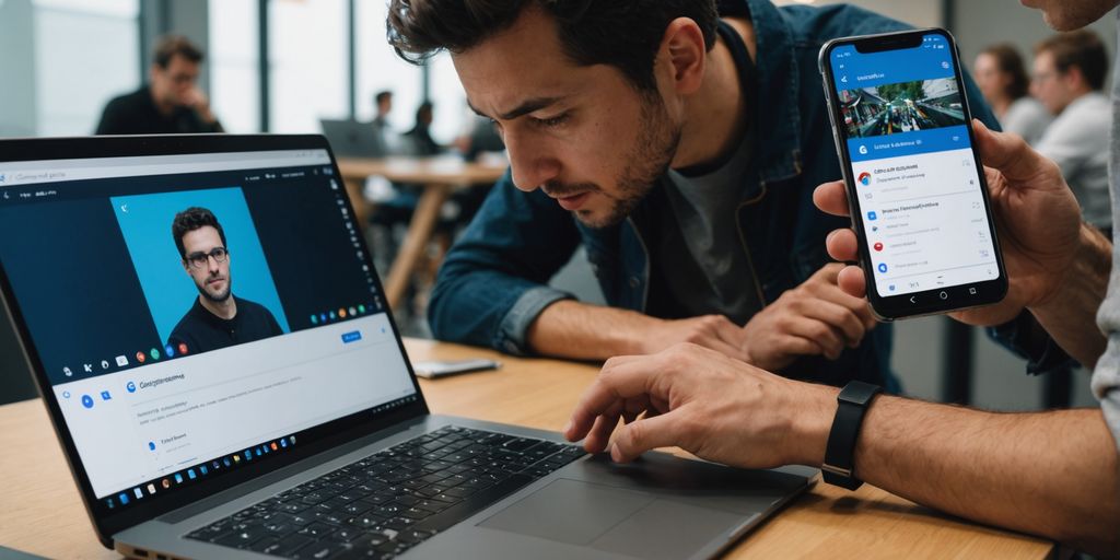 Person using Perplexity AI on laptop and Google Gemini on smartphone.