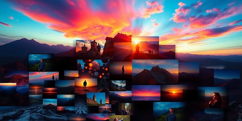 Cinematic collage of images illustrating video creation.